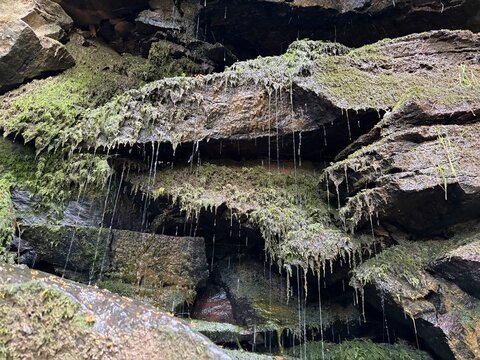 Small Stream Flowing Through a Nearly Dry Waterfall