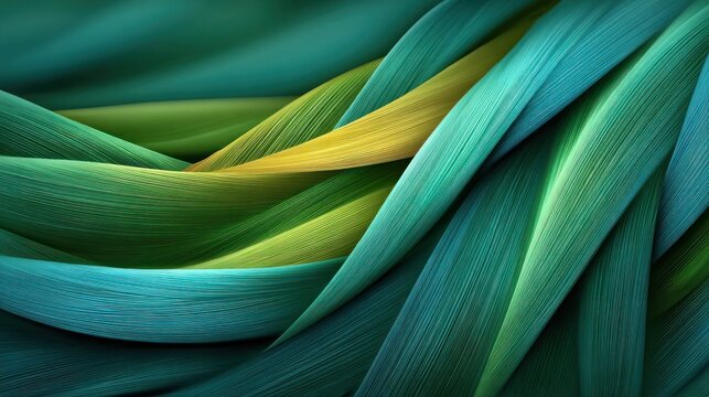 Flowing organic strands present a vibrant abstract background composition of teal and chartreuse hues.