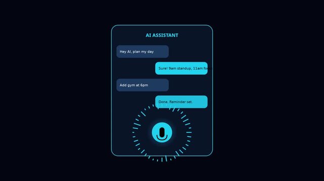 Ai virtual assistant interface with voice command animation and chat interaction animation