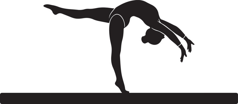 Woman doing gymnastics on a balance beam in a backflip position