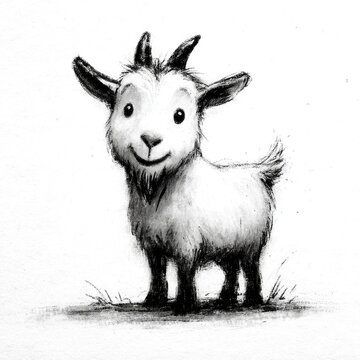 Cute hand drawn goat doodle isolated on white background