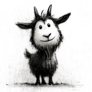 Cute black and white baby goat sketch illustration