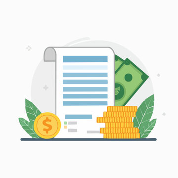 Financial Document with Money and Coins