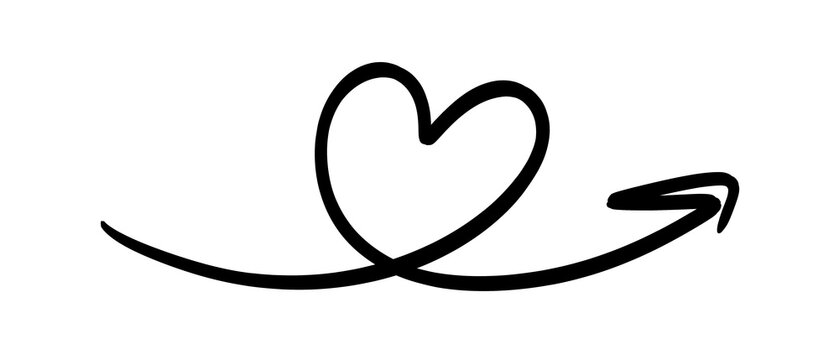 Hand-drawn heart shape with an arrow curving through it on transparent or white background, symbolizing love and direction