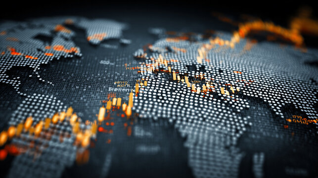 Digital data flow network with glowing orange connections on dark futuristic grid background