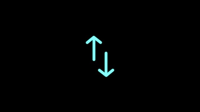 Glowing Neon Upload and Download Arrows Animation on Black Background, Digital Data Transfer, File Synchronization and Information Exchange Technology Concept