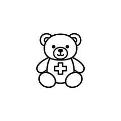 Fototapeta premium Medical teddy bear icon for family and parenting care black and white teddy bear illustration for pediatric healthcare and child safety
