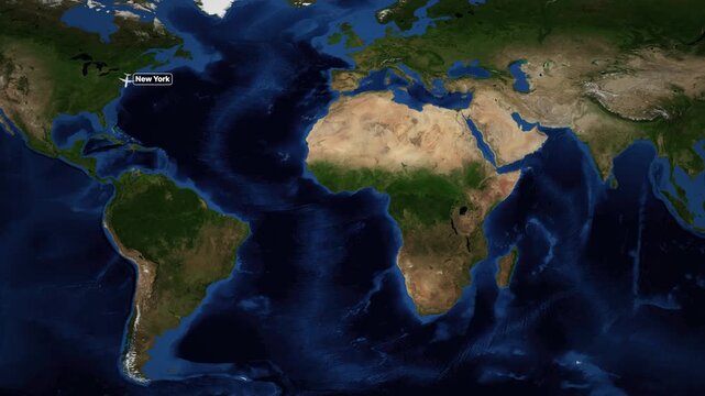Animated Flight Map Route from New York to Buenos Aires