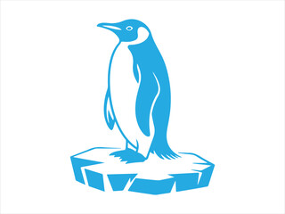 Obraz premium Blue penguin standing on ice flat vector isolated illustration design