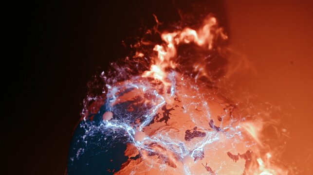 Glowing digital globe with violet fiber optic network arcs and connection nodes shows a vibrant planetary map for global telecommunications and data concepts