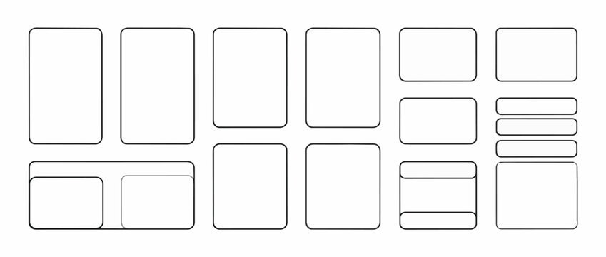 Wireframe UI Frames Set Vector Illustration. Modern Layout Template Placeholders.