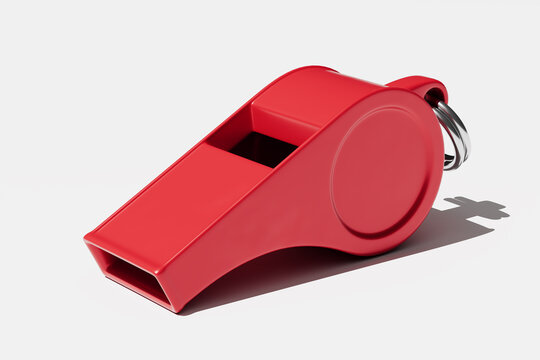 Red plastic whistle for sports refereeing and safety alert