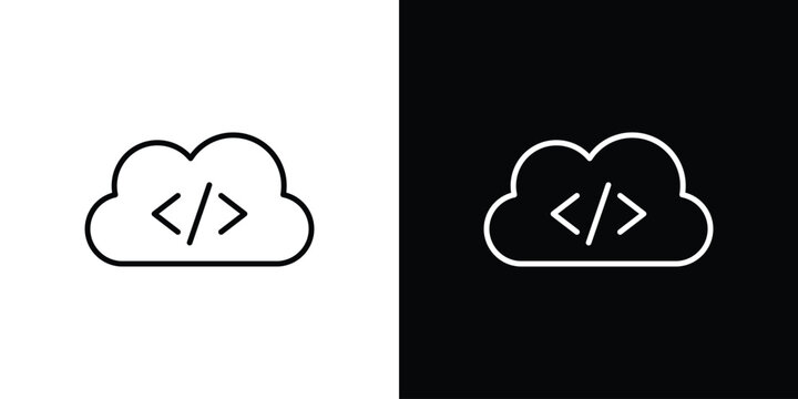 Cloud code icon symbol. Vector outline drawing.