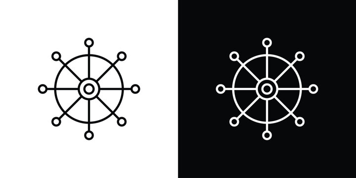 Dharmachakra icon symbol. Vector outline drawing.