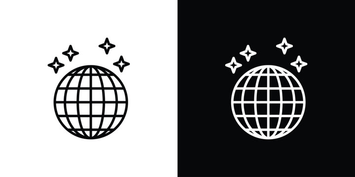 Disco ball icon symbol. Vector outline drawing.