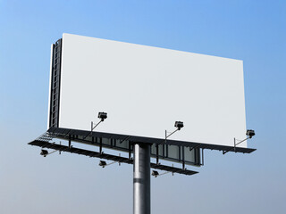 Blank White Outdoor Pole Billboard Mockup 3D Render with Blue Sky © impro-studio