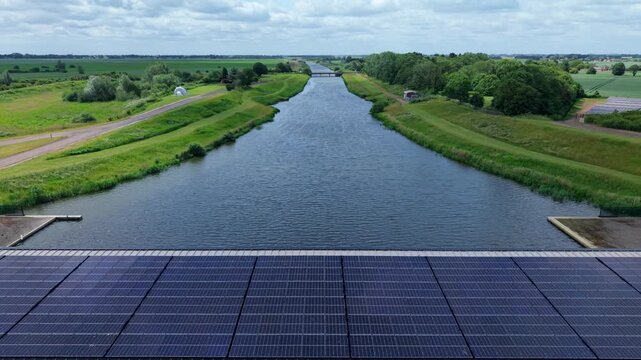 High-angle aerial drone view looking down at the St Germans Pumping Station near King's Lynn