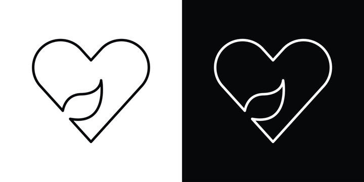 Leaf heart icon symbol. Vector outline drawing.