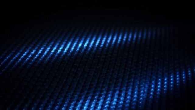 Close-up of futuristic blue light wave pattern creating glowing digital abstract texture with diagonal lines and dark background for technology design