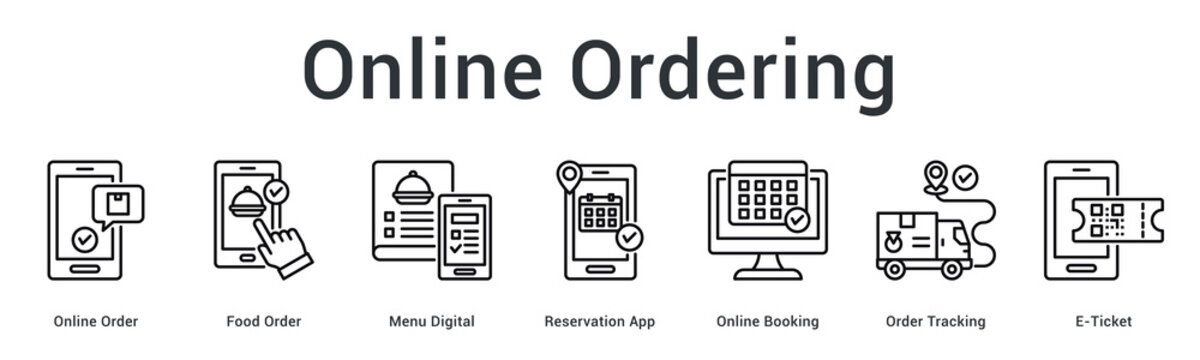 Online ordering flow from digital menu, reservation and booking apps to order tracking and e-ticket delivery
