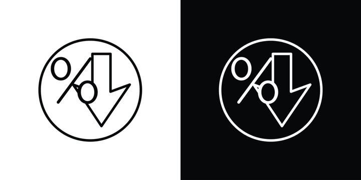 Percent down icon symbol. Vector outline drawing.
