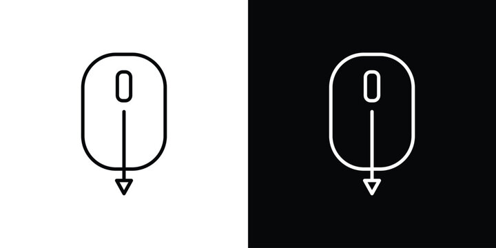 Scroll down computer mouse icon symbol. Vector outline drawing.