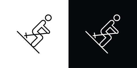 Skiing icon symbol. Vector outline drawing. © Lily