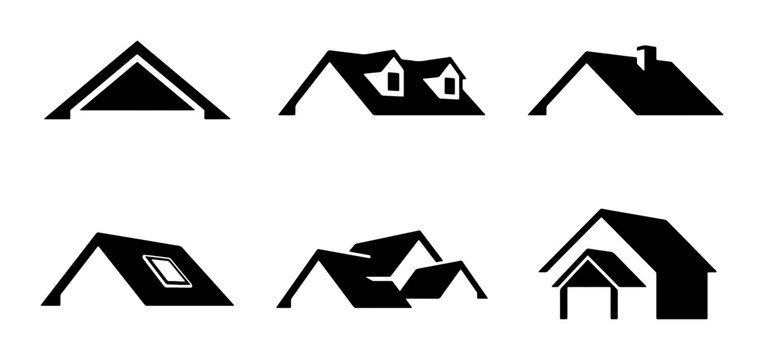 Roof Icons Set, Architectural Building Elements, Home Construction Symbols