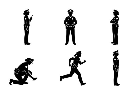 Police Officer Silhouettes, Law Enforcement Figures, Security Personnel, Public Safety Icons