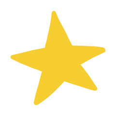 Obraz premium Vector illustration of bright yellow star in flat design, isolated on white background. Ideal for badges, awards, kids materials, festive decorations. Cute childish star clipart.