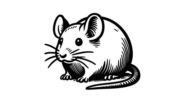 Cute Mouse Illustration in Vintage Engraving Style &ndash; Black and White Rodent Vector
