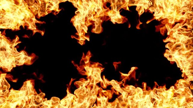 Frame of flames fire border effect on black backgrounds rendering 4k