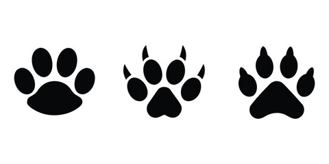 Paw print silhouette vector set. Dog, cat, bear, puppy silhouette. Collection of paw prints. Different animal paw © Silhouette Lab
