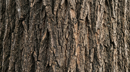 Obraz premium Close-up of Rough Tree Bark Texture, Natural Dark Wooden Surface with Deep Grooves and Ridges, Organic Forest Background for Environmental and Nature Concepts 