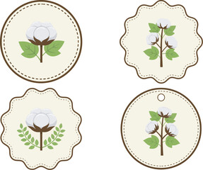 Fototapeta premium Set of cotton plant badge labels with floral decorative frames, vintage style illustration pack featuring botanical cotton elements, ornate borders, and agricultural symbols ideal for labels, logos, 