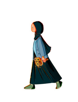 Girl hijab with sun flowers
