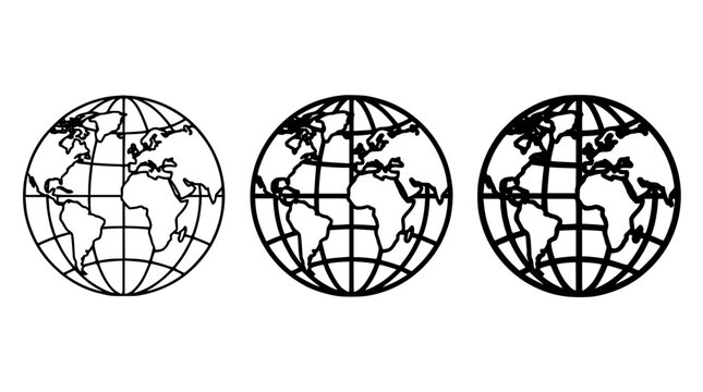 Globes with Continents and Lines of Latitude and Longitude in a Stylized Design Featuring Globe, World, Map with Illustration and Geography Elements