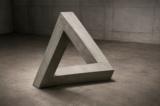 Concrete Triangle Sculpture in Minimalist Setting