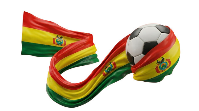 Bolivia flag wrapped around soccer ball isolated on white