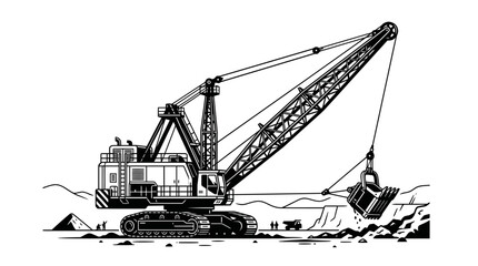 Heavy Dragline Excavator Mining Vector Illustration © ciko