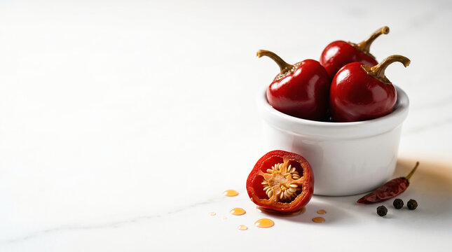 Pickled cherry peppers kiraz biber tursu in ramekin