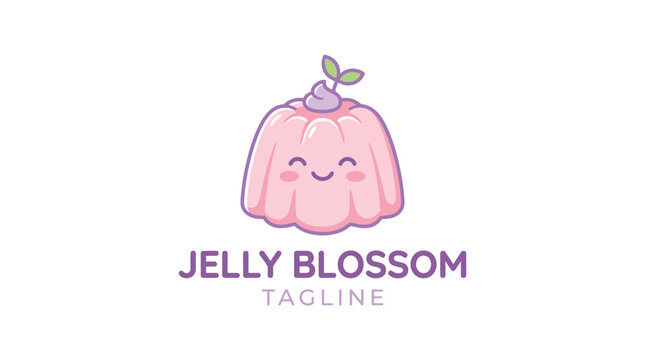 Cute pink jelly pudding character logo with smiling face.