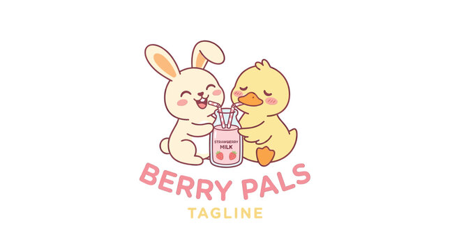 Cute rabbit and duck berry pals mascot logo.