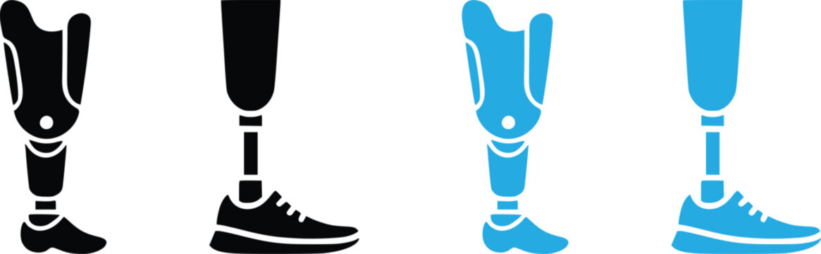 Prosthetic Leg Icon Set Vector Illustration, Artificial Limb and Bionic Leg Silhouette Collection