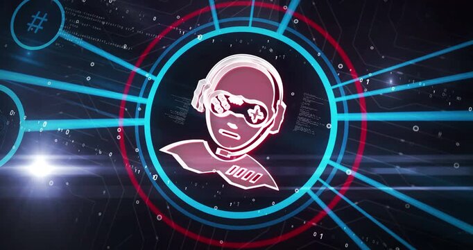 Gamer and video game player symbol digital concept. Cyber technology and computer network background abstract 3d animation.