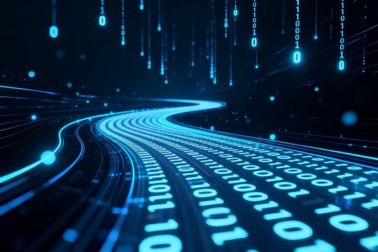 Digital Data Stream: Blue Binary Code Flow