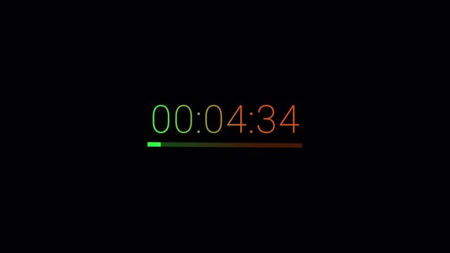 5 minute countdown timer on a transparent background, five minute countdown timer complete in one minute, 5 minute timer video in 4k