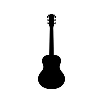 Black silhouette guitar icon design - Minimalist black silhouette of an acoustic guitar shown in profile, ideal for music, app, or branding projects.