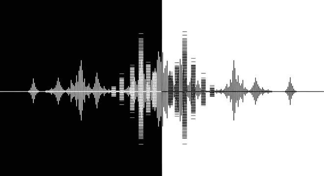 Sound wave pattern on black and white background.