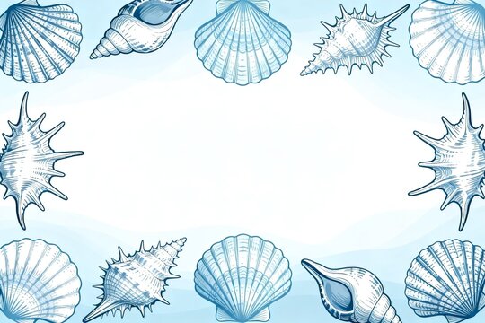 Seashell Border Design with Blue Tones